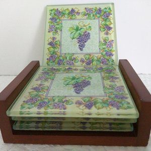 Coasters (New) - Beveled Glass, w/Solid Cherry Wood Holder.